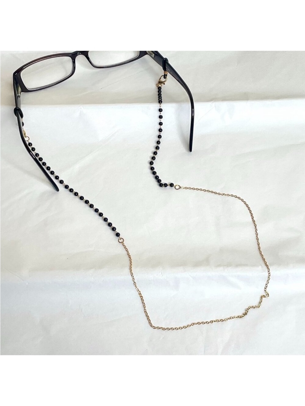 New Black Beaded & Gold Chain Eyeglass Holder